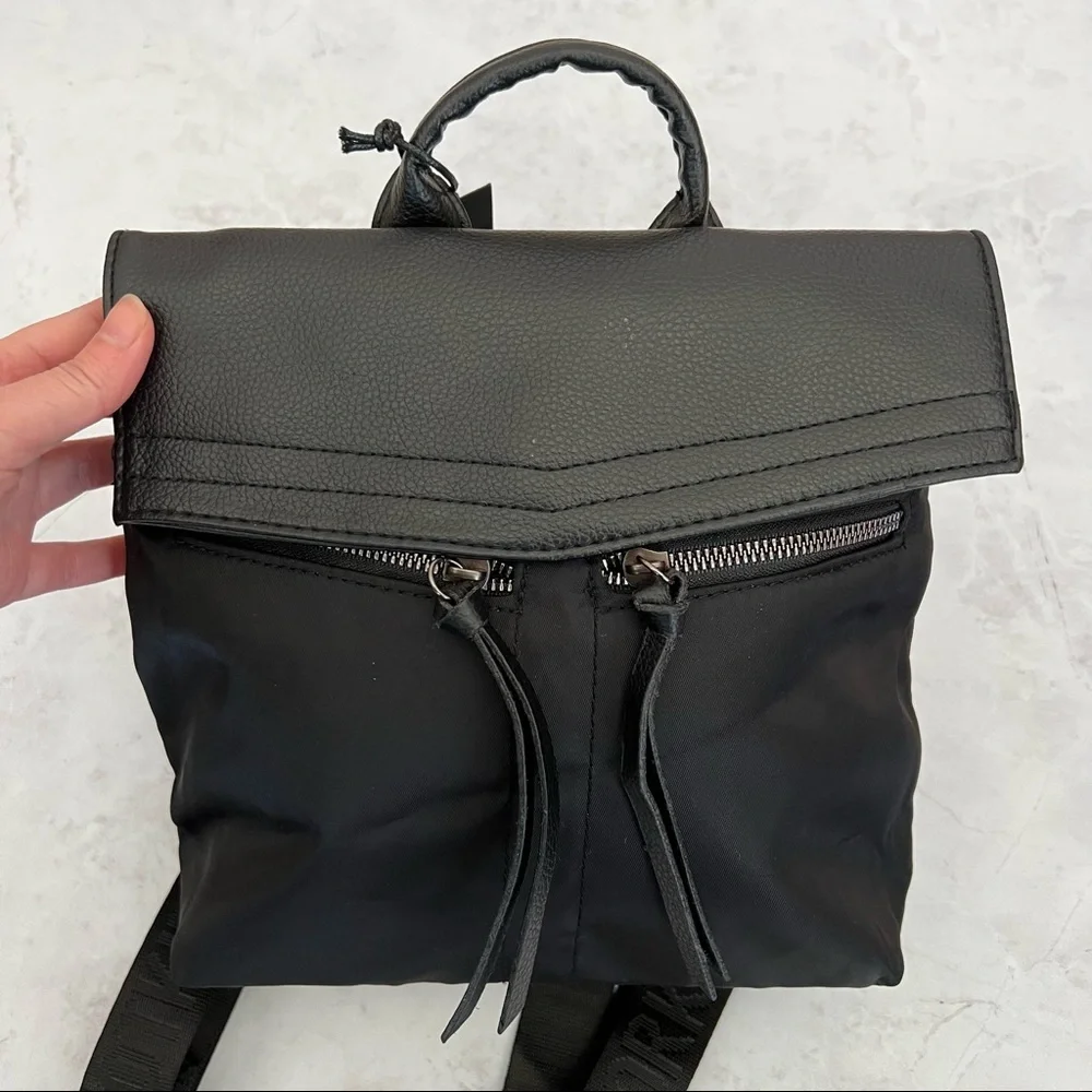 NWT BOTKIER New York Trigger Nylon Backpack Black Flap Travel Campus Bag